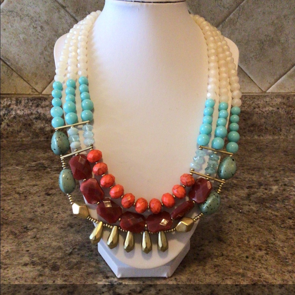 Vintage 3 Strands Colorful Necklace.
